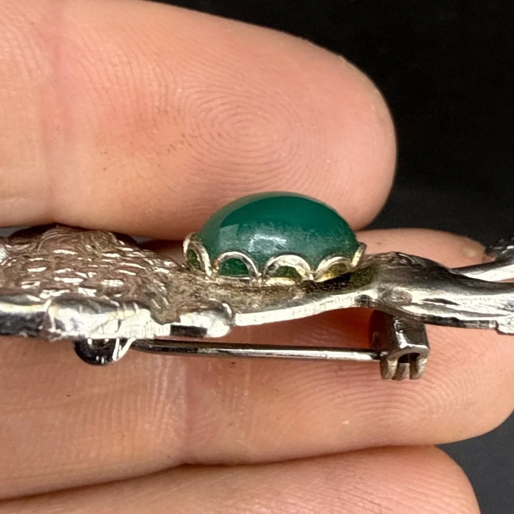 Vintage Poodle‎ Brooch Dog Green Jelly Belly Silver Tone
